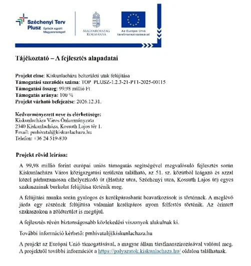 Kiskunlacházán útfelújítás kezdődik