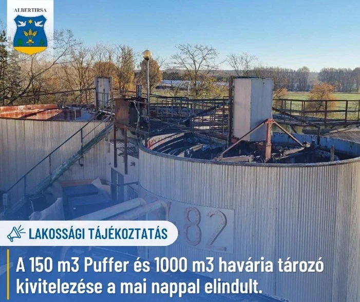 A 150 m3 Puffer és 1000 m3 havária tározó kivitelezése a mai nappal elindult Albertirsán