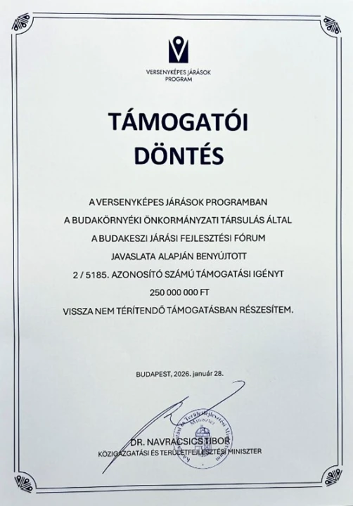 A Budakörnyéki Önkormányzati Társulás 250 millió forint vissza nem térítendő támogatásban részesült