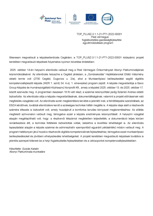 Munkaerőpiaci beilleszkedést segítő digitális kompetenciafejlesztő képzés (IKER 1. szint)